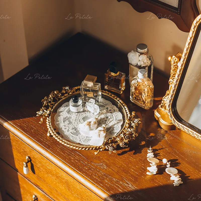 Lace tray, living room desktop fruit tray, scented candles, medium ancient fragrance storage tray, shooting props