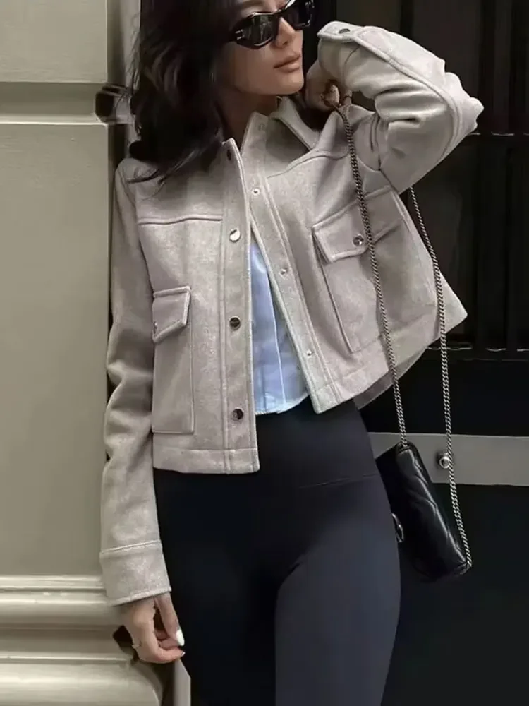 

Женские модные куртки, однобортные однобортные куртки с длинными рукавами и карманами, повседневные осенне-зимние пальто с отложным воротником