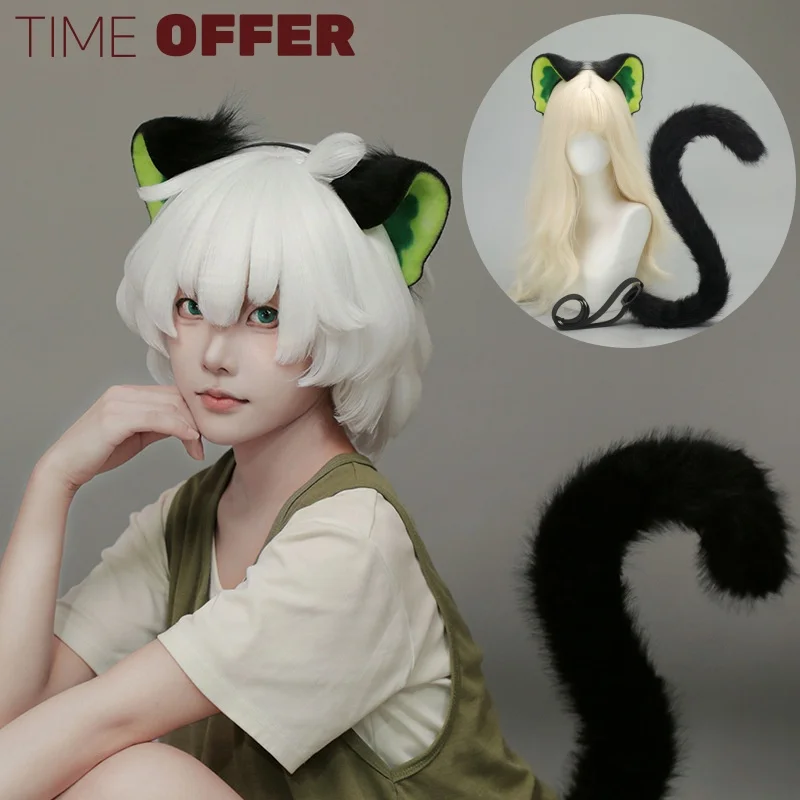 

New Handmade Anime Black Cat Ears Headband Animal Furry Cat Tail Set Comic Cute Cosplay Costume Performance Props