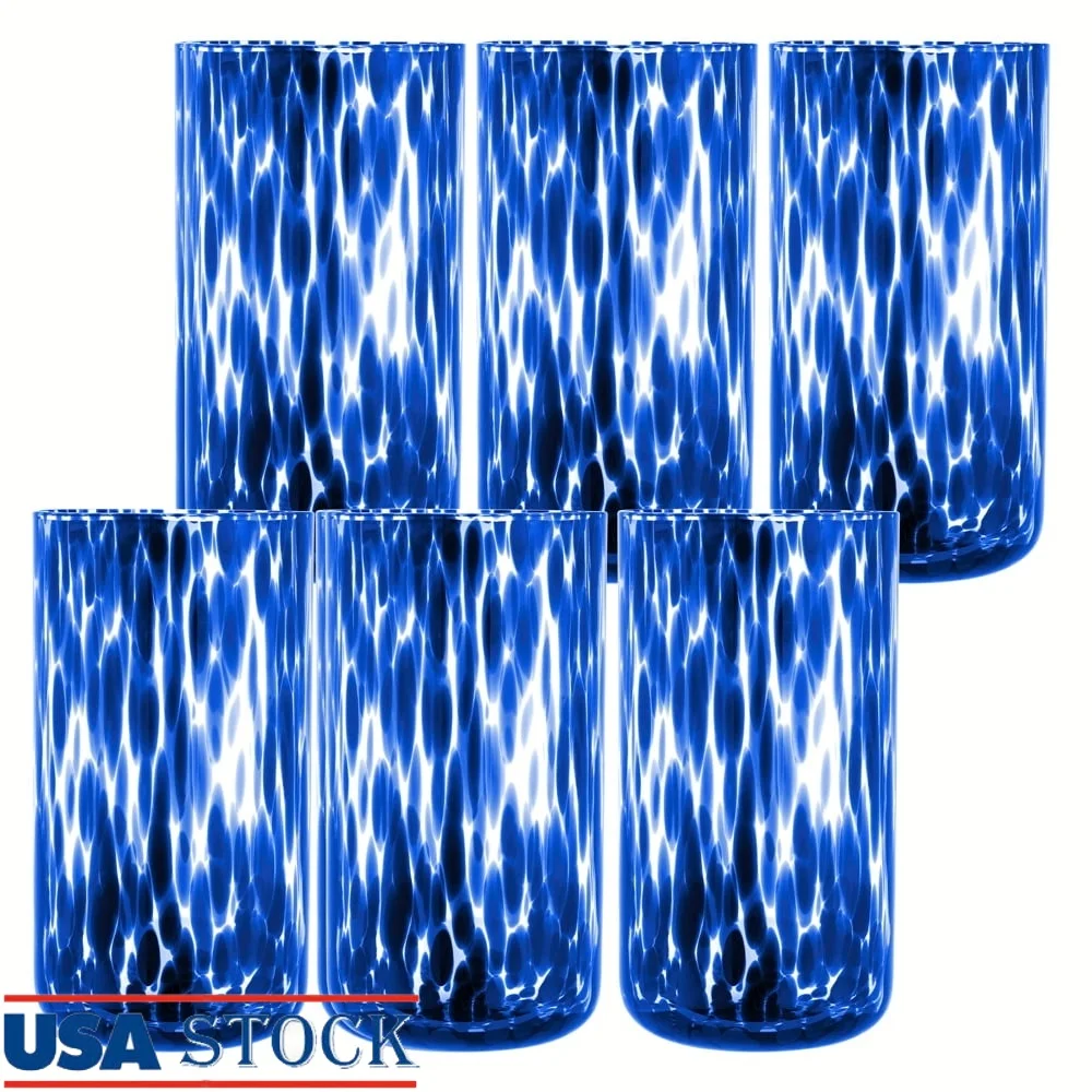 

6-Pack Tortoise Blue Glasses Drinking Set 20 oz Handmade Durable Crystal Clear Elegant Water Cocktails Iced Tea Dishwasher Safe