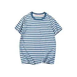 Japanese Retro Blue Striped T Shirt Mens Cotton Casual Tshirts Men Summer Streetwear Sailor Dress Unisex Oversized Breton Tops