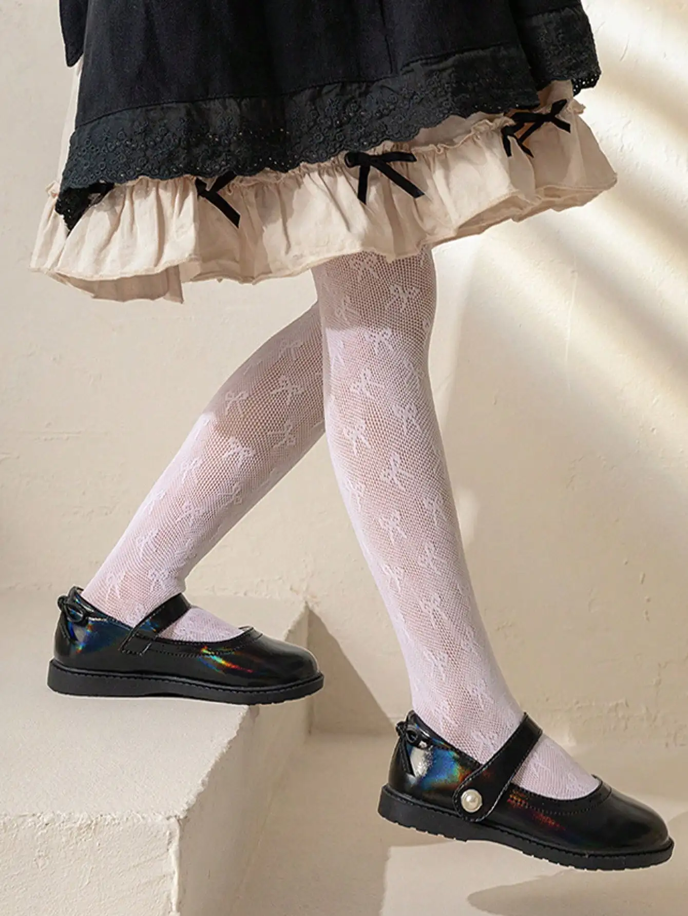 3 Stück Kinder Mädchen Strumpfhosen Sommer Dünne Netz-Schleife Jacquard Hohlstrumpfhose Lolita Prinzessin Atmungsaktiv Hautfreundlich Kinderstrumpfhose – Detail 7