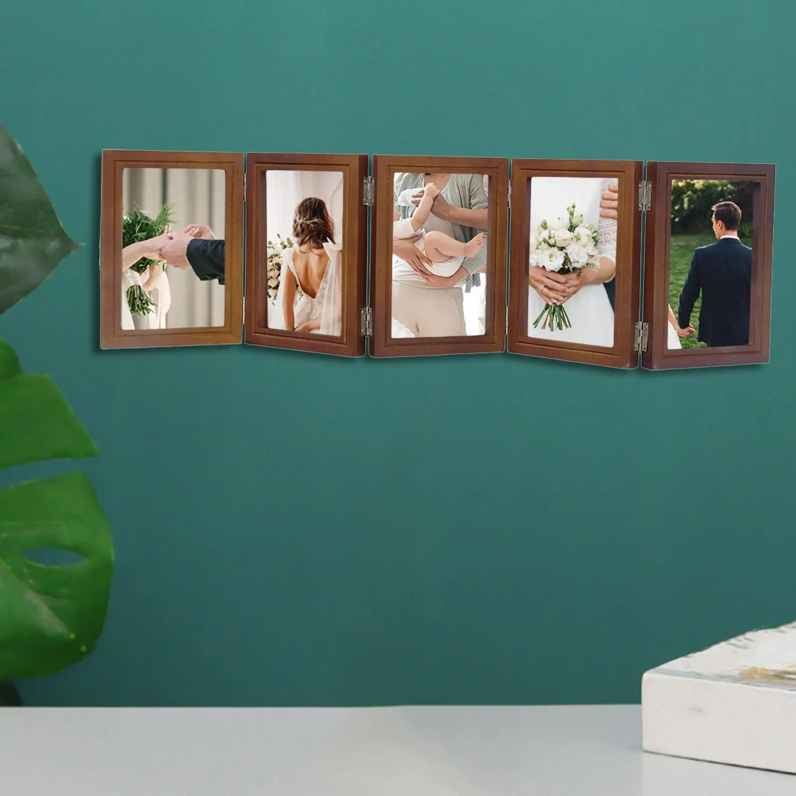5 Way Hinged Wooden Picture Frame Collage Stand Durable Tabletop Photo Holder for Wedding Anniversary Gift