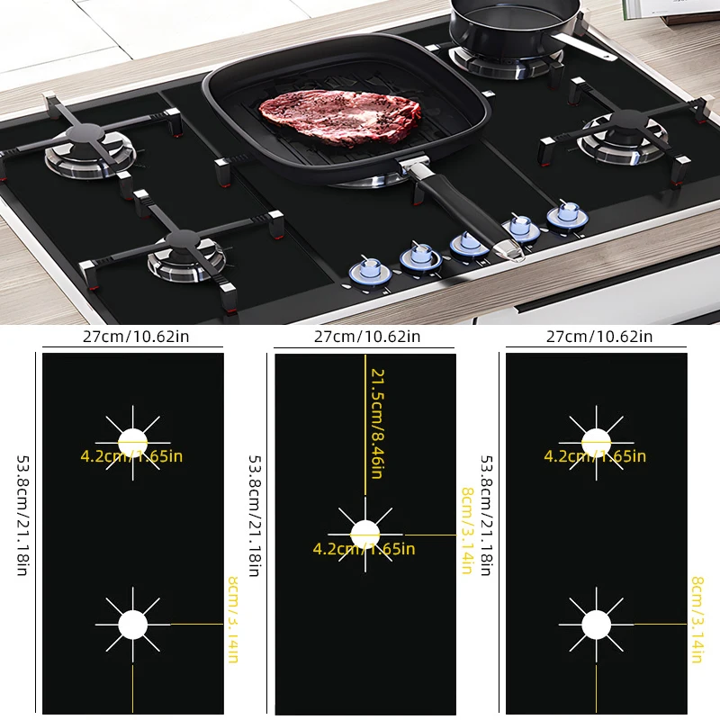 1 Set 5-Hole Gas Stove Pad Protective Cover Kitchen Cleaning Anti-dirty Non-stick Pad Reusable Stovetop Scratch Protector Pads