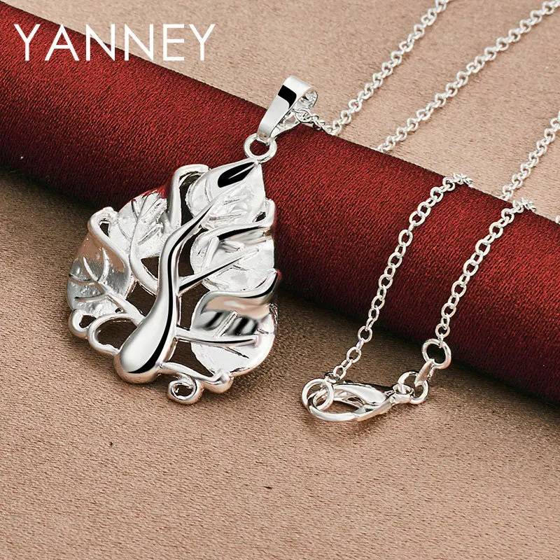 

925 Sterling Silver 16-30 Inches Fine Leaf Necklace For Women Fashion Charm Engagement Gift Jewelry Party