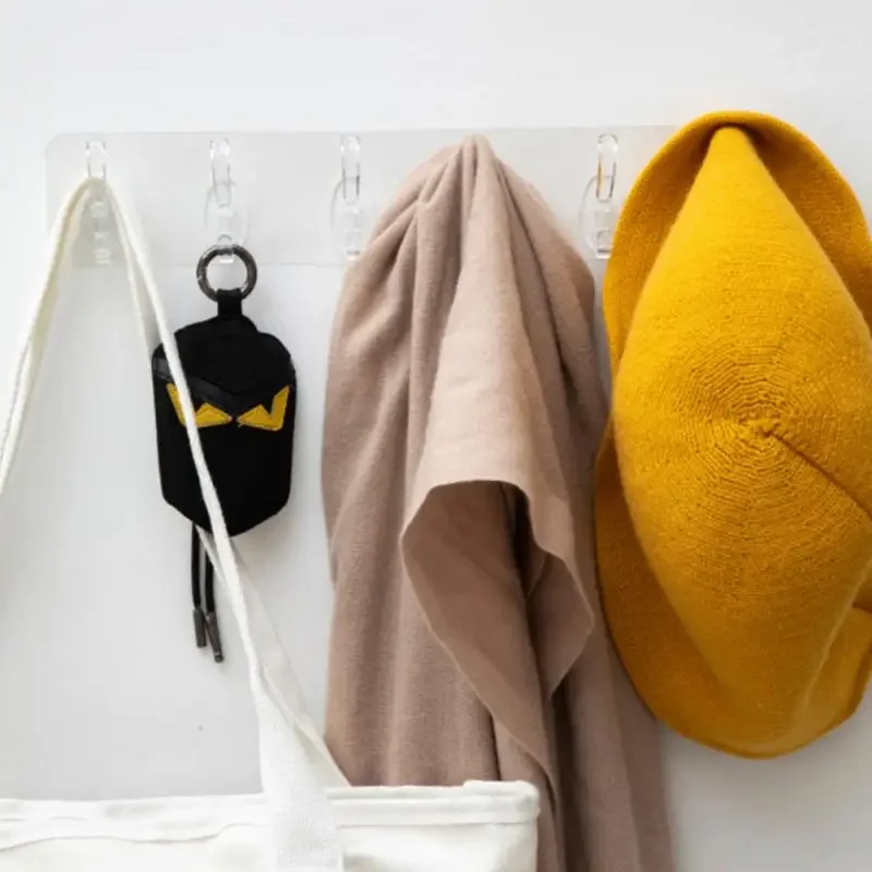 Transparent Adhesive Coat Rack Wall Mounted 3/5/6 Standard Hooks Wall Coat Rack Hangers For Bathroom Kitchen Closet