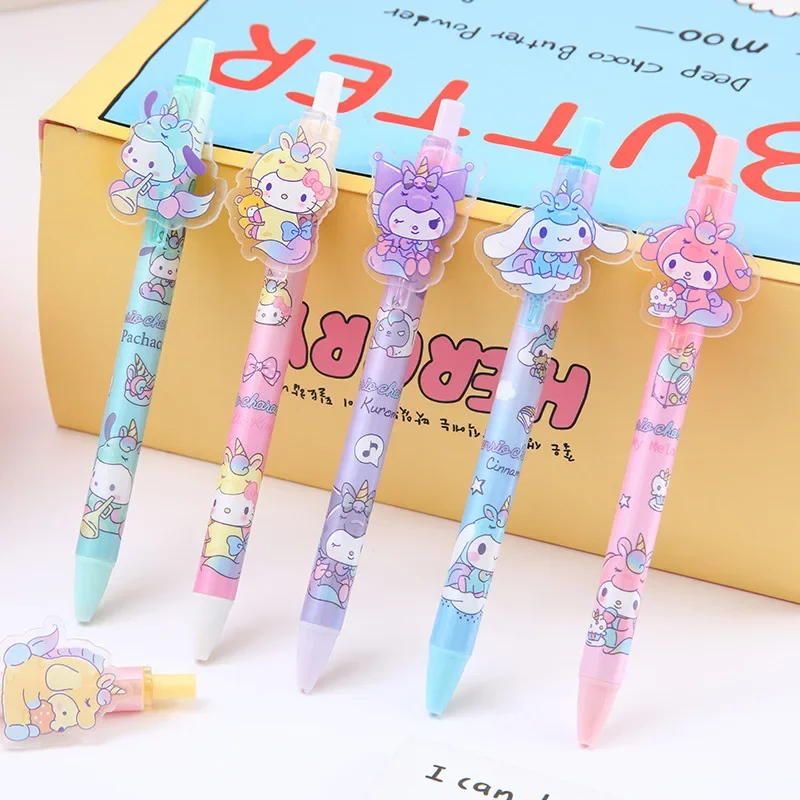 24-48pcs New Sanrio Boxed Gel Pen Cartoon Melody Kuromi Cute Student Writing Press Patch Pens 0.5mm Writing Smooth Children\'s