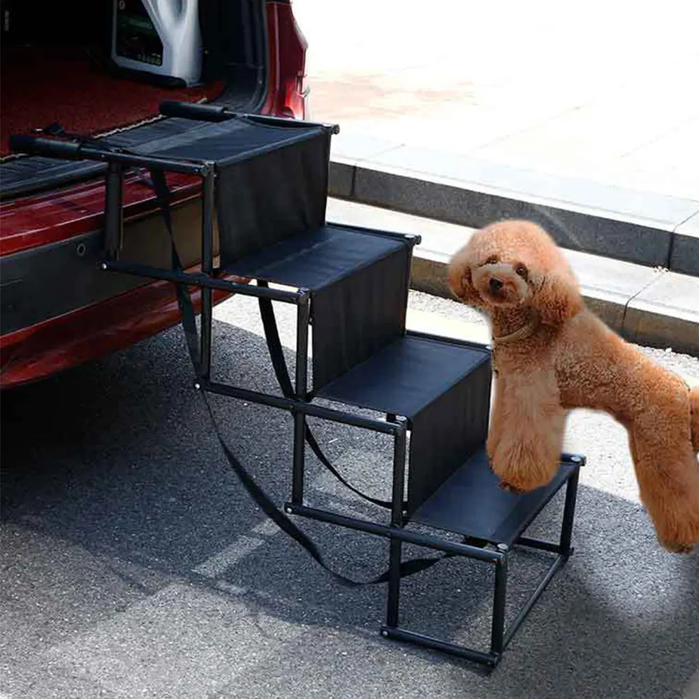 Rampa para Mascotas de 4 Escalones, Escalera de Viaje para Auto con Superficie Antideslizante, Escalera Plegable para Mascotas, Rampa Portátil para Perros para Auto