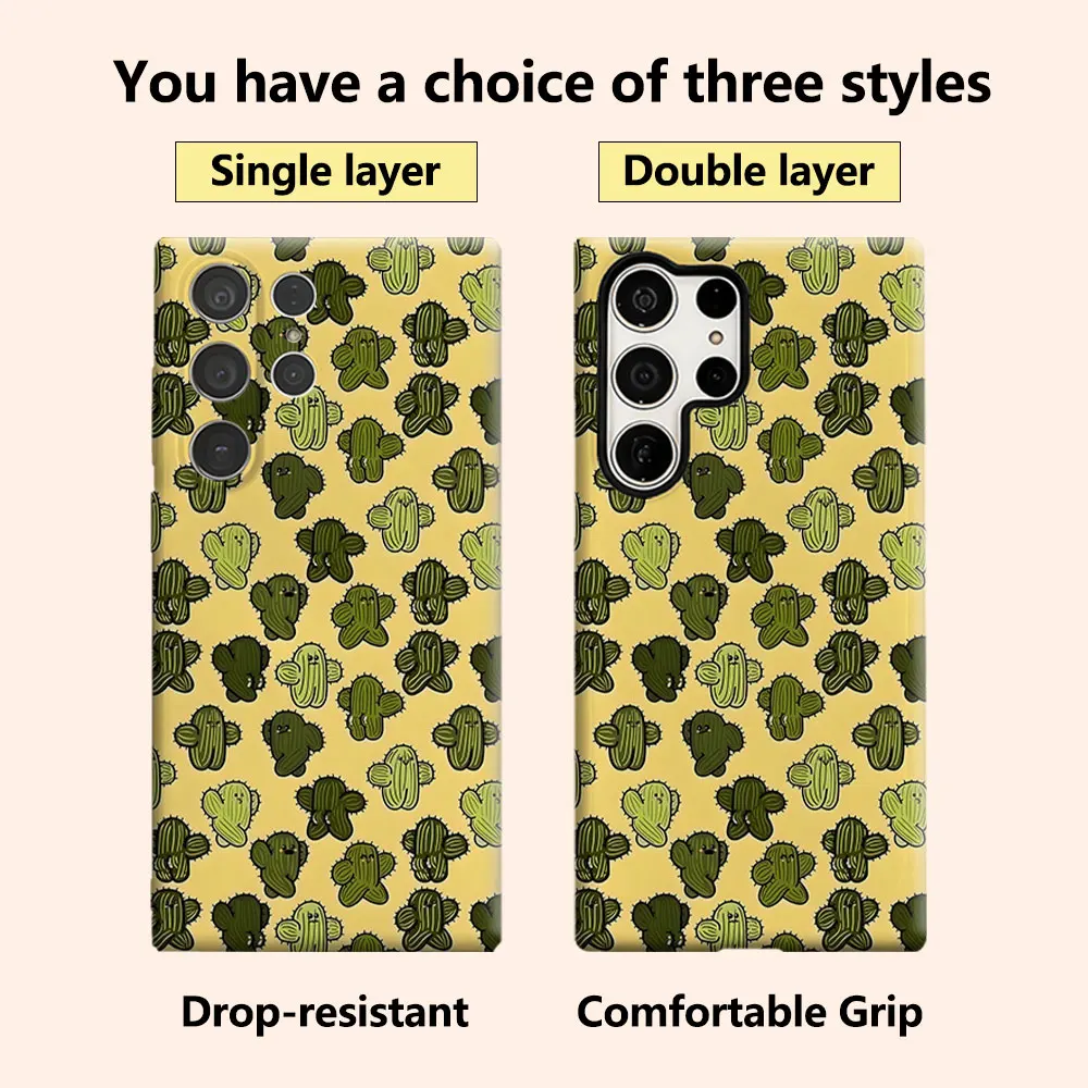 Cartoon Cactus Background Luxury Fashion Full Lens Protective Case for Samsung Galaxy S26 S25 S24 A56 A36 Plus Ultra