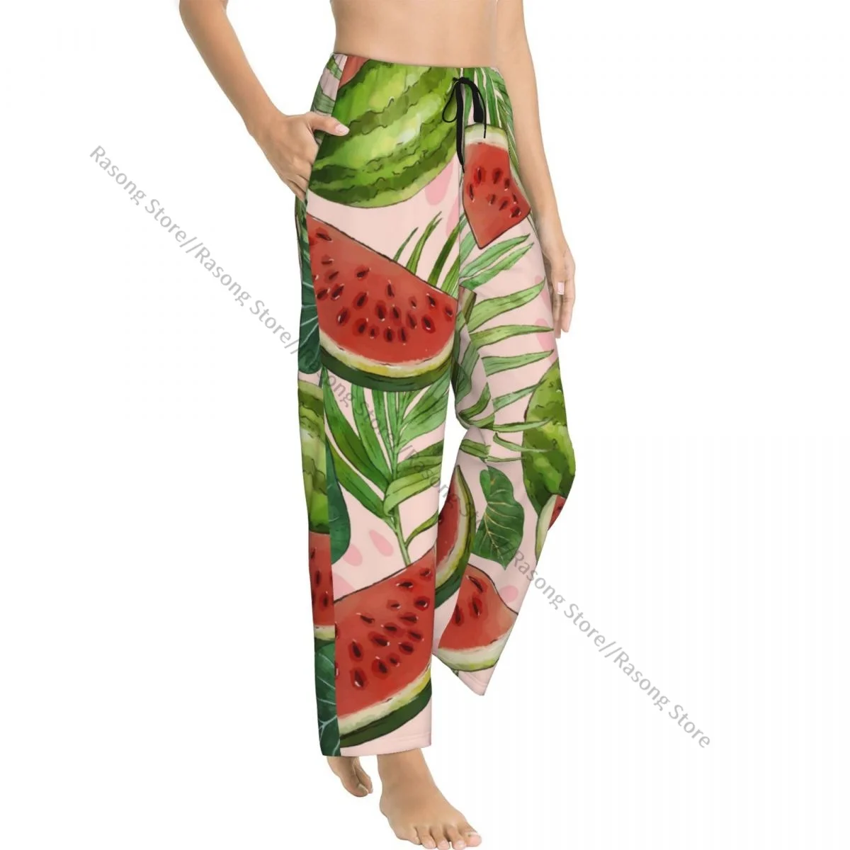 Warm Women Pajama Pants Summer Tropical Leaves Flannel Sleep Bottoms Soft Fleece Loungewear