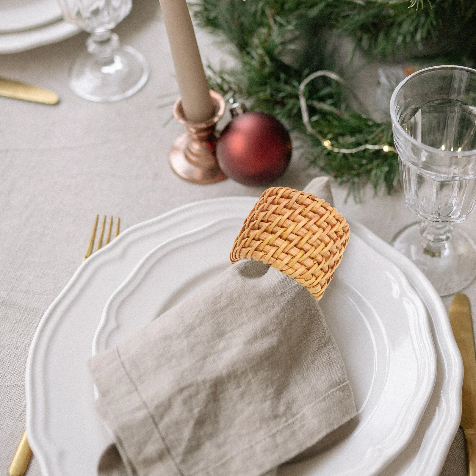 

Autumn Vintage Yellow Rattan Woven Napkin Ring Rustic Farmhouse Dining Table Decoration Boho Thanksgiving Woven Napkin Rings