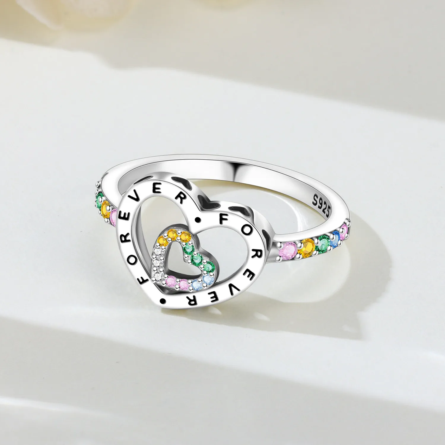 MISEFF S925 Sterling Silver Ring Original Multi-size Versatile Fashion Eternal Love Colored Heart Ring For Women Birthday Gift