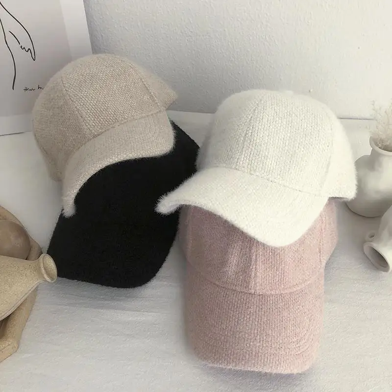 

Warm Rabbit Fur Cap Adjustable Sun Shade Windproof Golf Ball Cap For Men Women Spring Autumn Outdoor Travel Peaked Cap