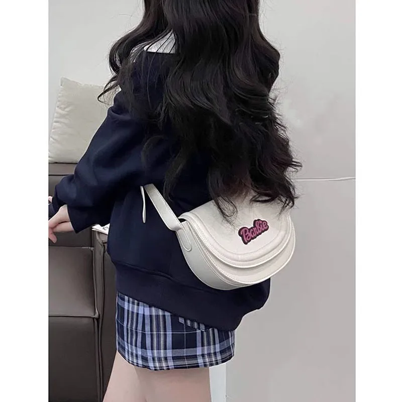 Miniso Barbie New Casual One Shoulder Crossbody Bag Versatile Fashion Girl Trend Commuter Saddle Bag Valentine Day Birthday Gift