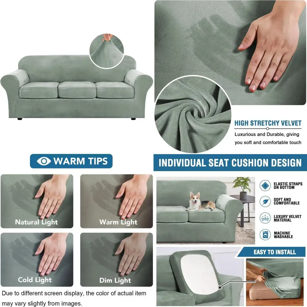 

Роскошный бархатный плюшевый чехол для дивана с высокой эластичностью - чехол для дивана из 4 предметов, защита для мебели, толстая бархатная защита для дивана в современном стиле