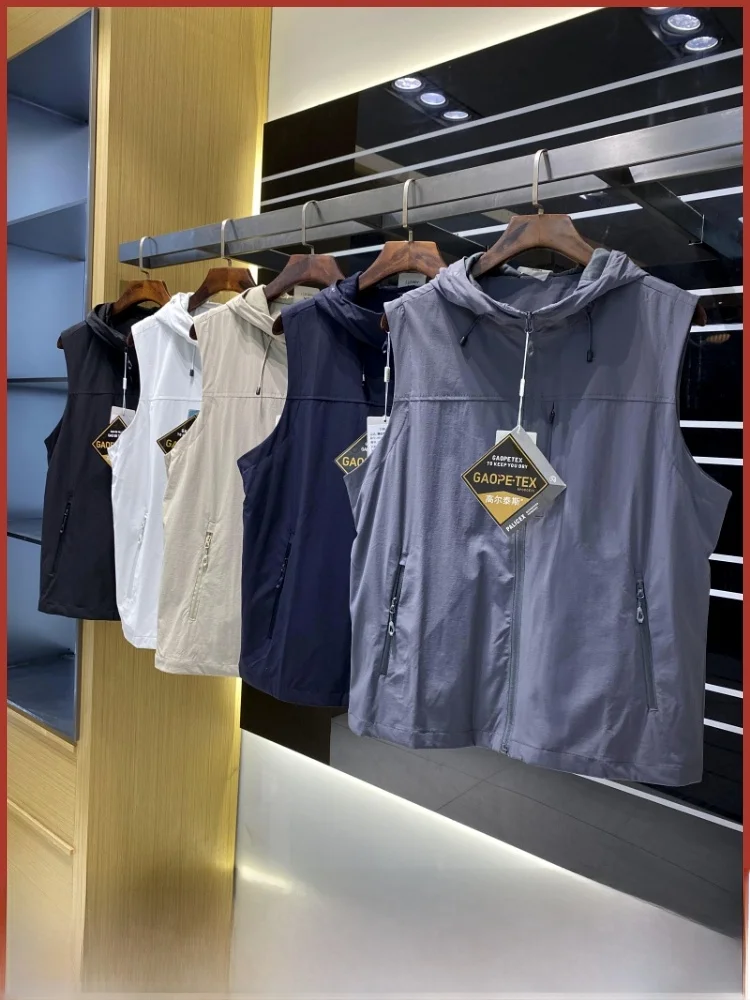 

Men's Outdoor Fce Vest Qui Dry Breathable Elastic Waterproof Hooded Sport Layering Vest Loose Fit Zipper Decoration