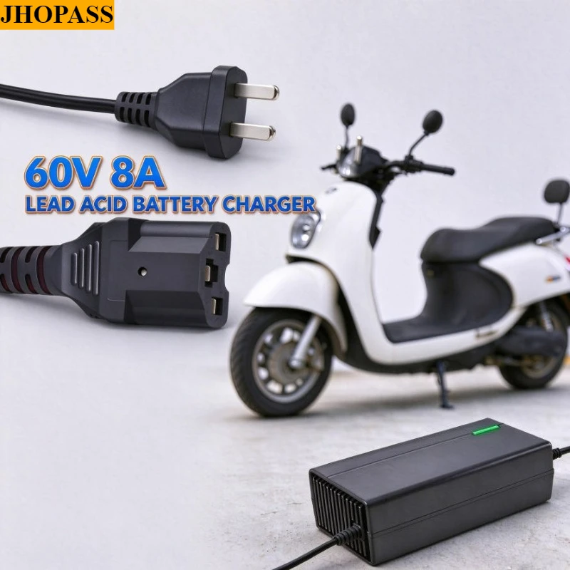 HD 60V 8A LED Lead Acid GEL Water Dry Battery Charger for Motorcycle NEV Four-wheeler E-bike Motorcycle AC220V UK EU AU US Plug