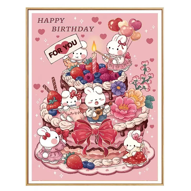 

Набор для вышивания крестиком с нитками и иглами, 9CT 11CT, для рукоделия, с рисунком «Счастливый день рождения, кролики»