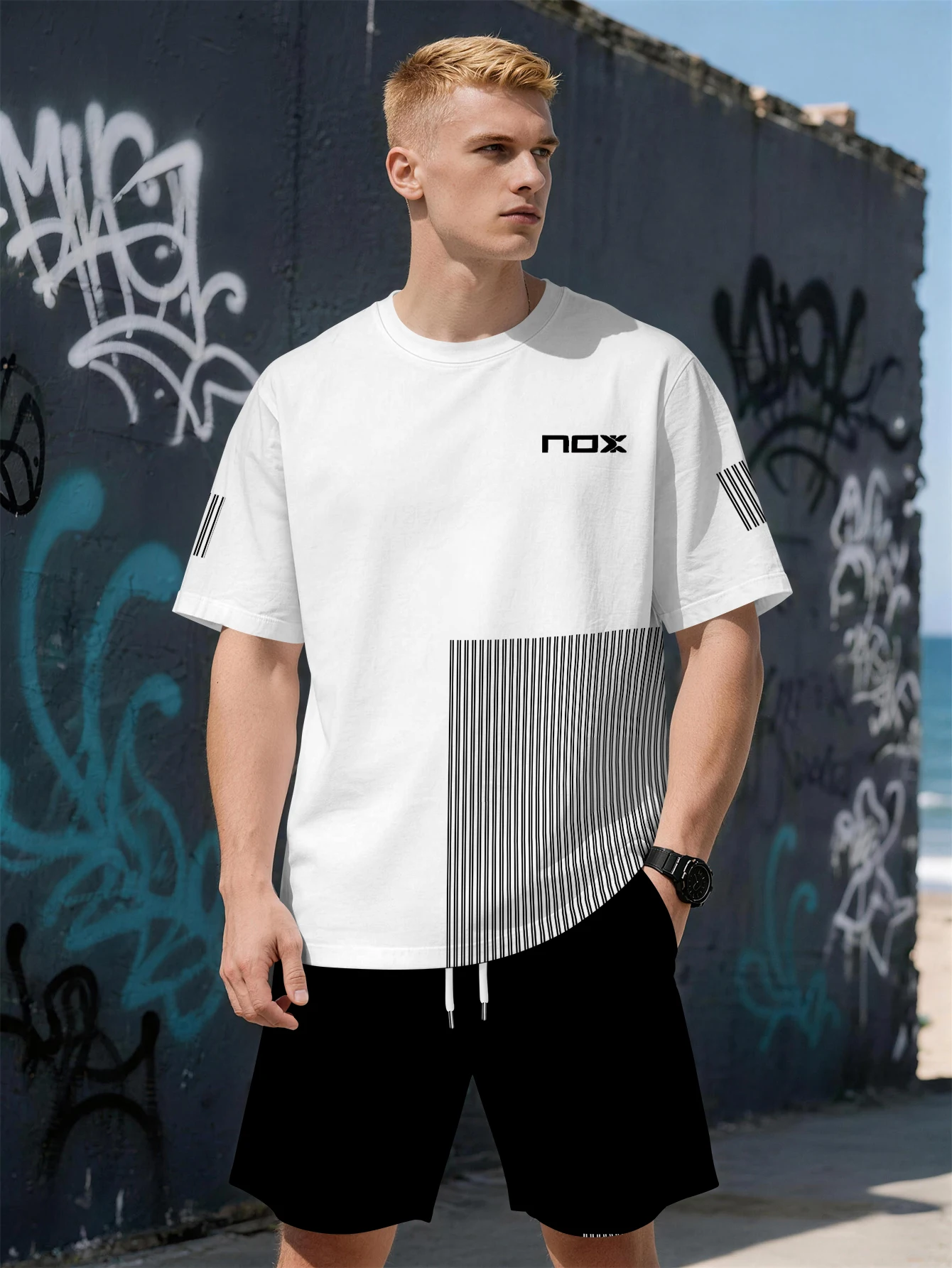 

2026 Summer New Men's Short-Sleeved Set with 3D Sports Pattern Print Fashionable Street Style Comfortable Lightweight Soft