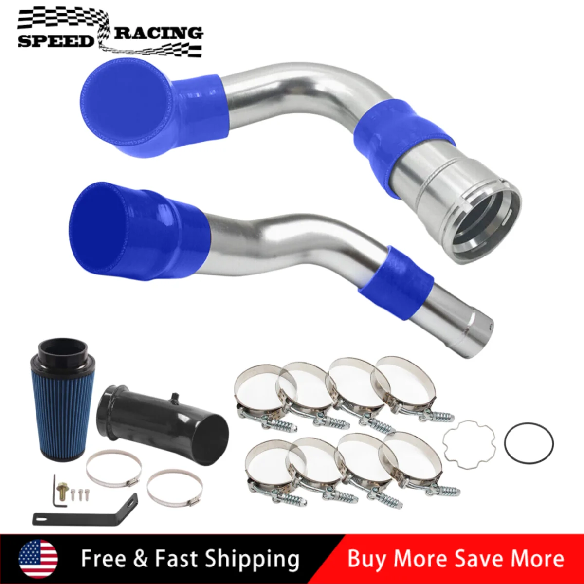 

Turbo Intercooler Pipe & Cold Air Intake Kit Blue Red Sliver For 2011-2016 Ford 6.7L Powerstroke Diesel