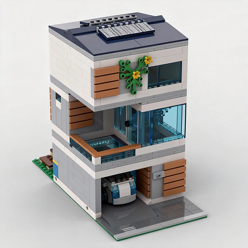 605개 조립식 모듈형 현대식 가족 주택 MOC 맞춤형 모듈 빌딩 블록 기술 모델 DIY 휴일 장난감 선물