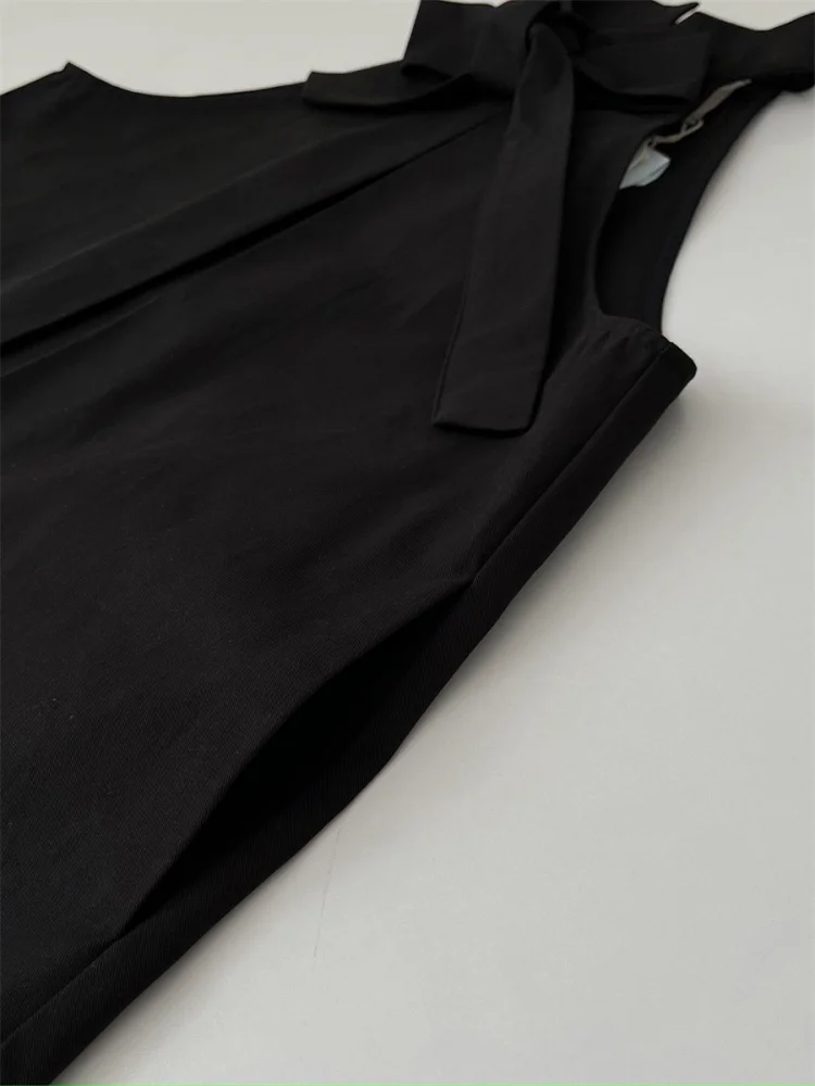 

Ele Bla Off-oulder Svel Top Ne Hanging Sweet Bow Knot Design Asymmetric Commute Sle ort Cotton Vest for W...