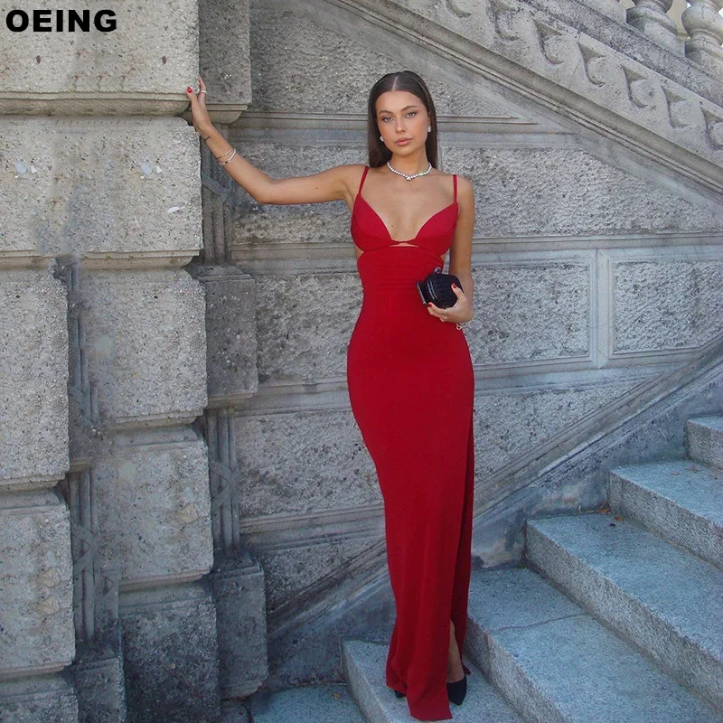 OEING-Simples Sereia Prom Dress com Suspender, Vestidos Elegantes, Vestido Ocasião Especial, Vermelho