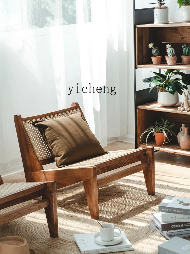 ZC Mid-Ancient Rattan Couch Balcony Leisure Rattan Chair Solid Wood Single Chandigar Kangaroo Chair