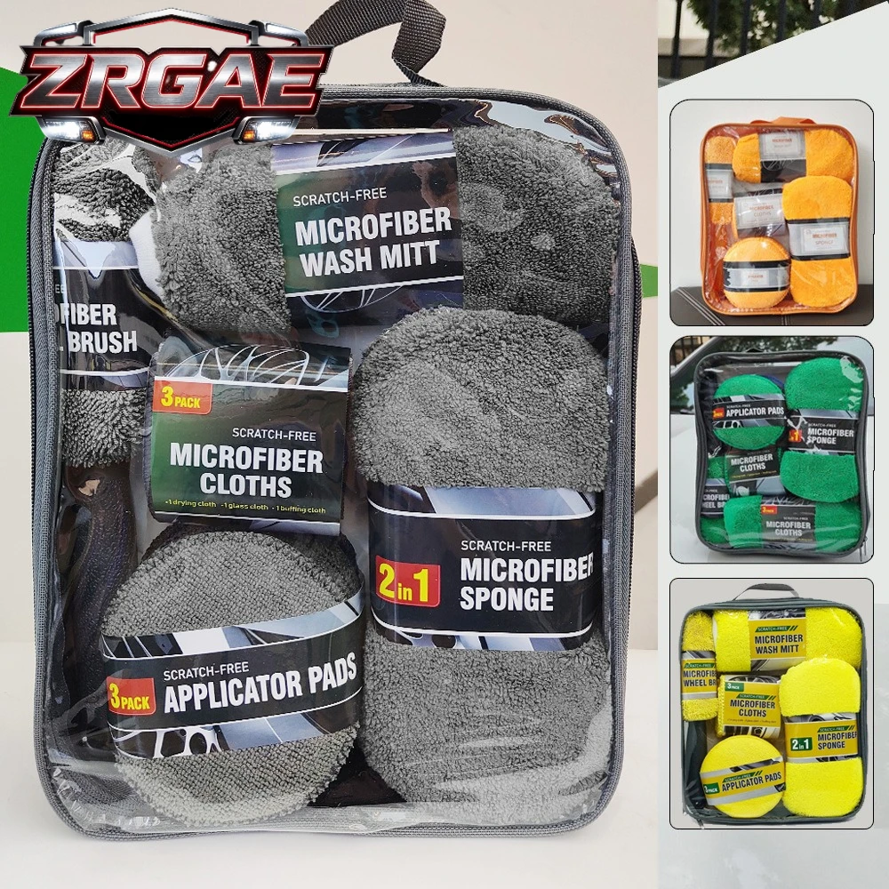 Car Cleaning Kit 9Pcs Car Wash Set Microfiber Towel Cloth Wash Mitt Sponge Wheel Tire Brush Detailing Tools Auto Accessories