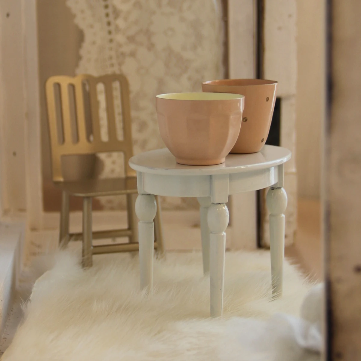 1:12 miniature table and chair set (metal material), available for purchase individually or as a complete set, used for mini house decoration.