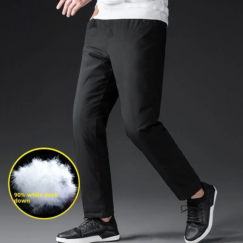 

Plus 6XL Men's Down Pants Winter Outerwear Feather Elastic Warm Trousers Long Casua Waist Youth Down Trousers Men Down Pant