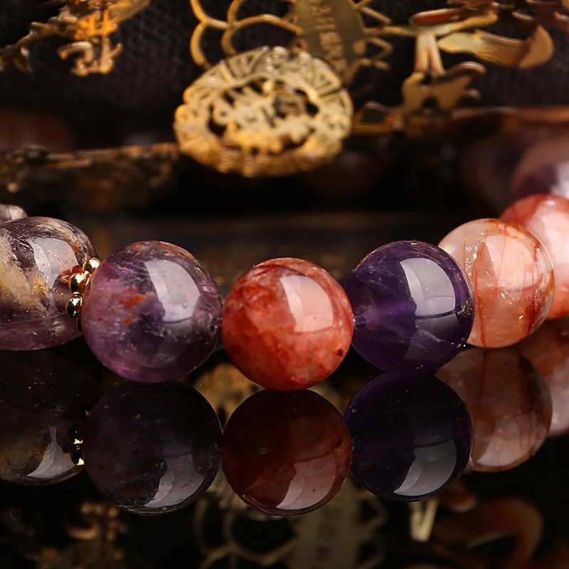 Nine Purple Fire Soaring Dragon Bracelet Golden Dragon Soaring Shunti Head Kui Pixiu Purple Crystal Purple Ghost