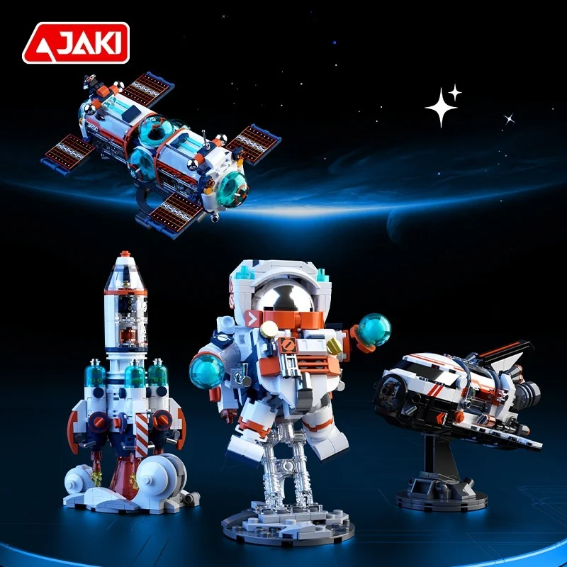 JAKI Space Lunar Rocket Building Blocks Toy Aerospace Science Moon Exploration Vehicle Model Brick Desk Decor Gift for Kids