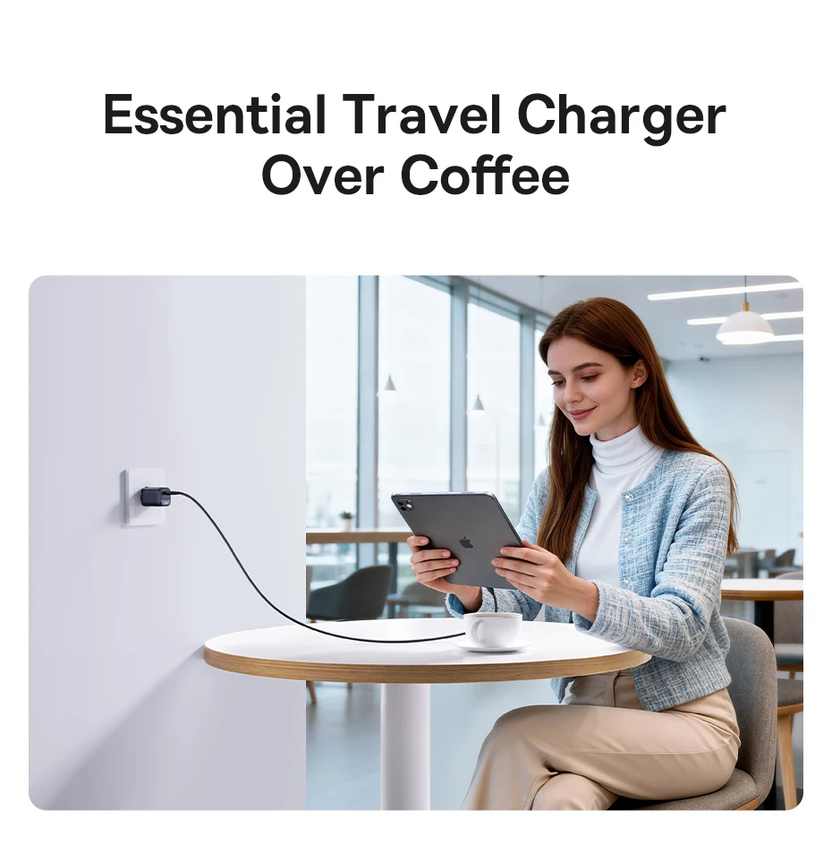 Cargador USB-C Baseus de 20W 30W con Enchufe Europeo, Carga Rápida PD, Adaptador Portátil Tipo-C para iPhone 15 14 13 12