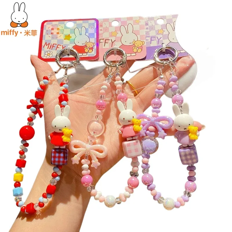

Miffy Cartoon Cute Beaded Keychain High-looking Fashion Creative Mobile Phone Chain Couple Best Friend Bag Pendant for Women