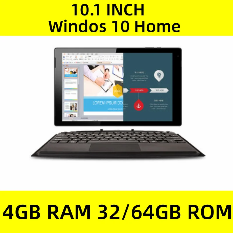 4GB RAM 64GB ROM 64-bit 10.1 INCH Windows 10 Tablet 1920x1200 IPS Quad Core Dual Cameras HDMI 6500mAh Battery