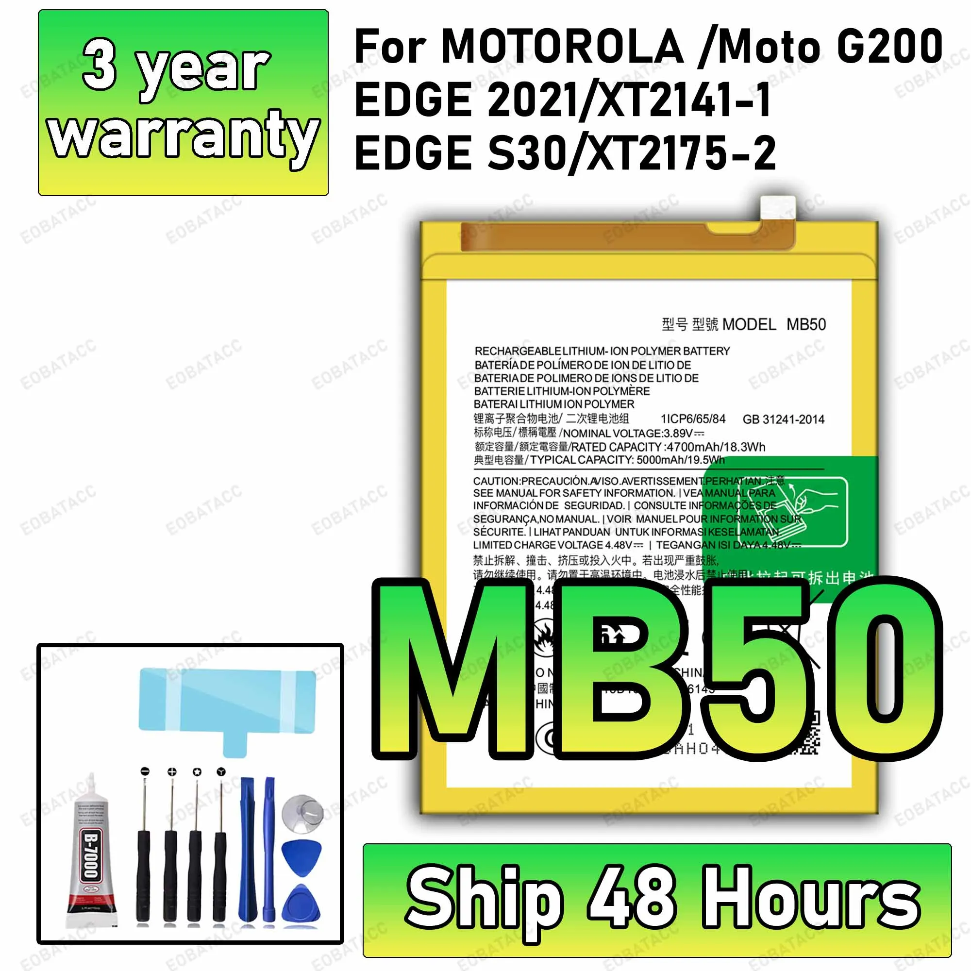 100% New High Quanlity MB50 Battery For MOTOROLA MOTO EDGE 2021/XT2141-1/MOTO edge S30/XT2175-2/MOTO G200 Batteries+Free tools