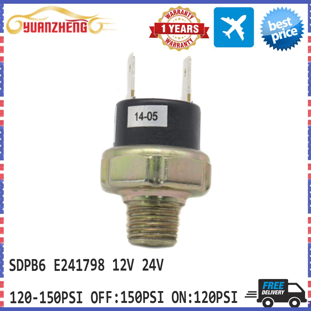 1pc Air Compressor Pressure Control Switch Valve Horn SDPB6 E241798 120-150PSI OFF 150PSI  ON 120PSI 12V 24V