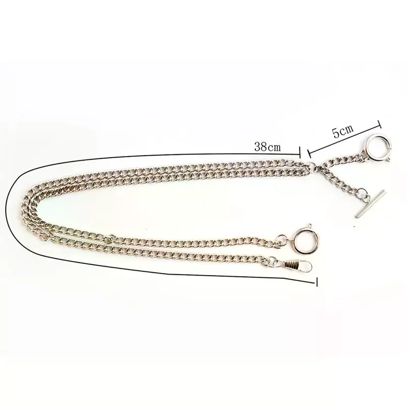 Double Chain Pocket Watch Chain Curb Link Chain Clip Pocket Chain For Men And Women For Christmas And Father's Day Gift