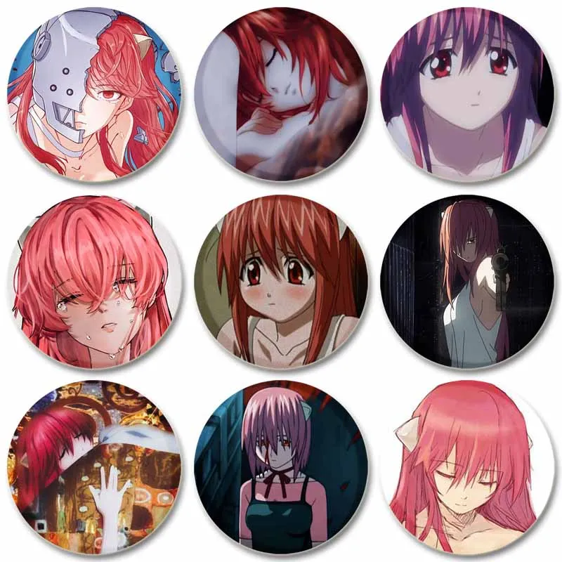 32/44/58mm Anime Elfen Lied Badge Round Soft Button Pins Creative Character Brooch for Backpack Clothes Decoration Fashion Gifts
