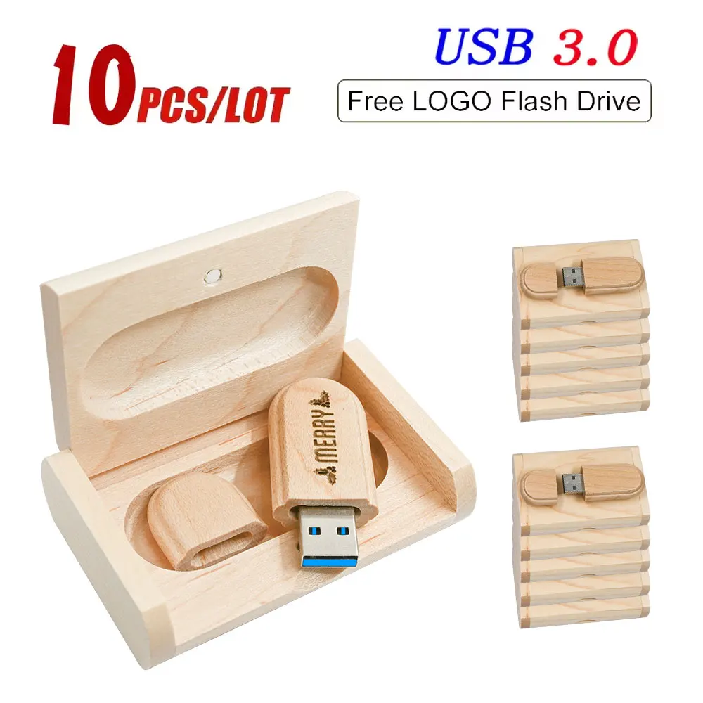 10PCS/LOT Wooden USB 3.0 Flash Drive 128GB Pen drive 64GB 32GB with Box Memory Stick Creative gift U disk 16GB 8GB for Laptop
