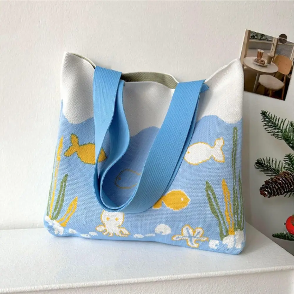 Borsa a tracolla modello polpo simpatico cartone animato da donna borse a maglia borse a mano Casual di grande capacità borse per la spesa