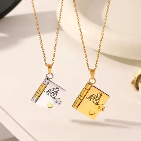 Book Charm Necklace to Granddaughter Book Necklace Openable Book Charm with 6 Pages Necklace Gift from Grandma for Granddaughter