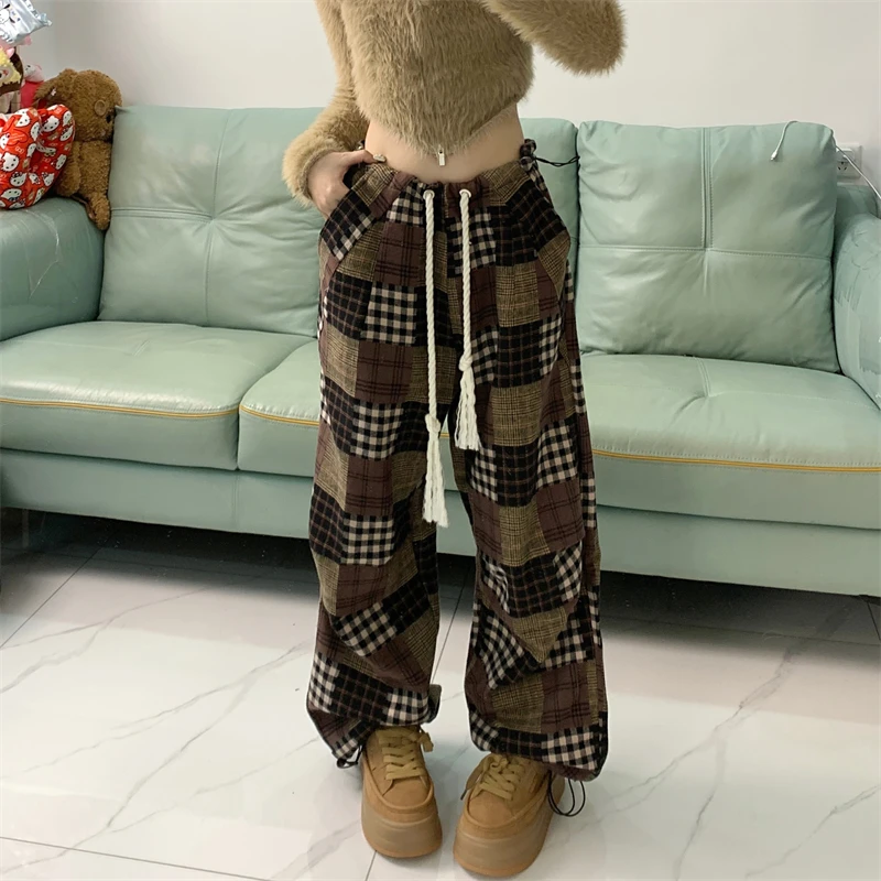 Women\'s plaid Y2k Baggy Cargo Pants Vintage Y2k Harajuku 90s Aesthetic Oversize Pants High Waist Trousers 2000s Fashion Clothes