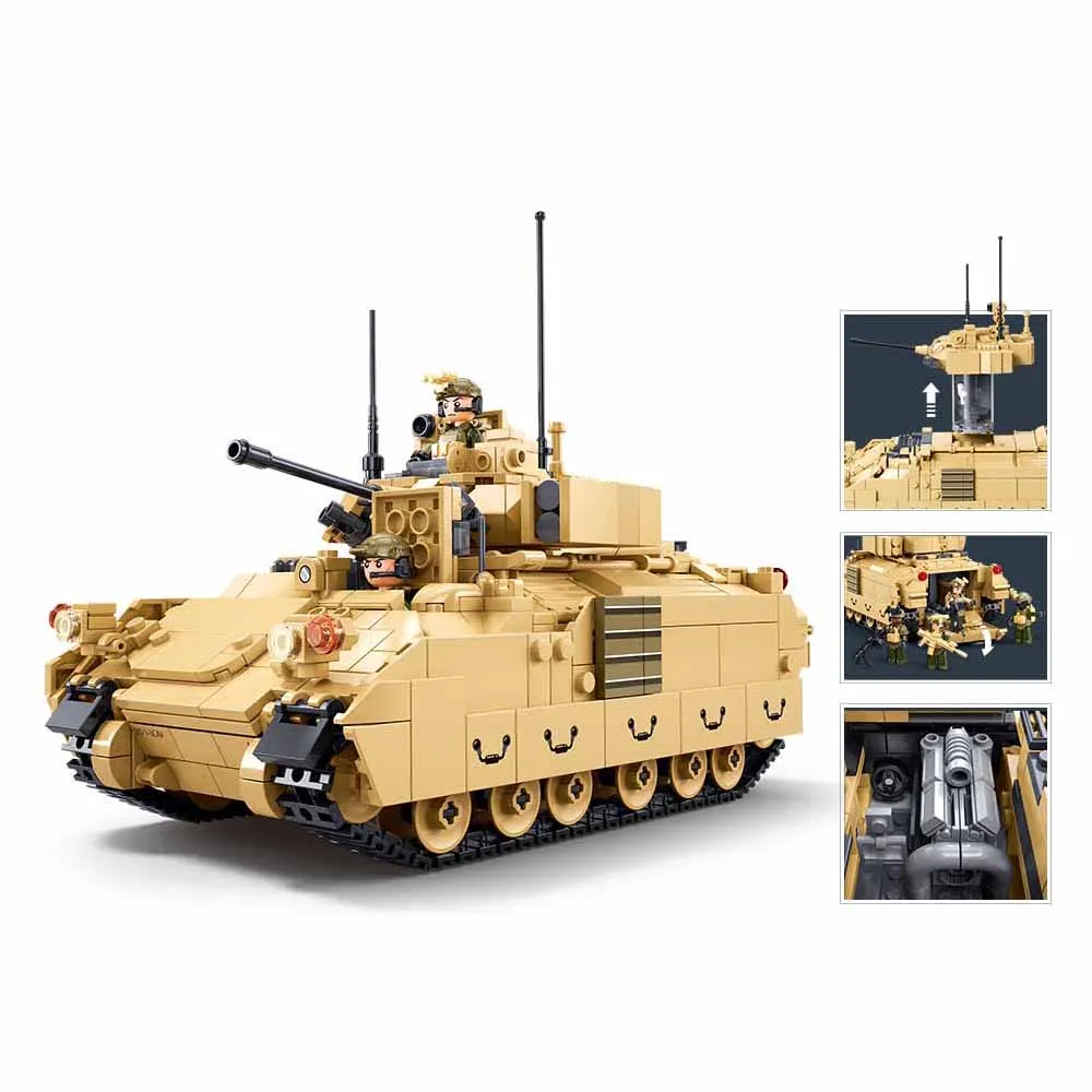 2026 NEW SLUBAN Military M3A3S Bradley Fighting Vehicle US Advance Light Tank War Building Blocks Model Bricks Toys Boy Gift