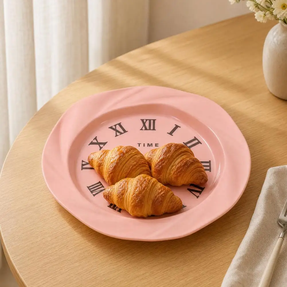 Plastic Fruit Plate Reusable Fruit Tray Round Small Serving Plate with Clock Pattern Decorative Appetizer Dish Candy for Veggie