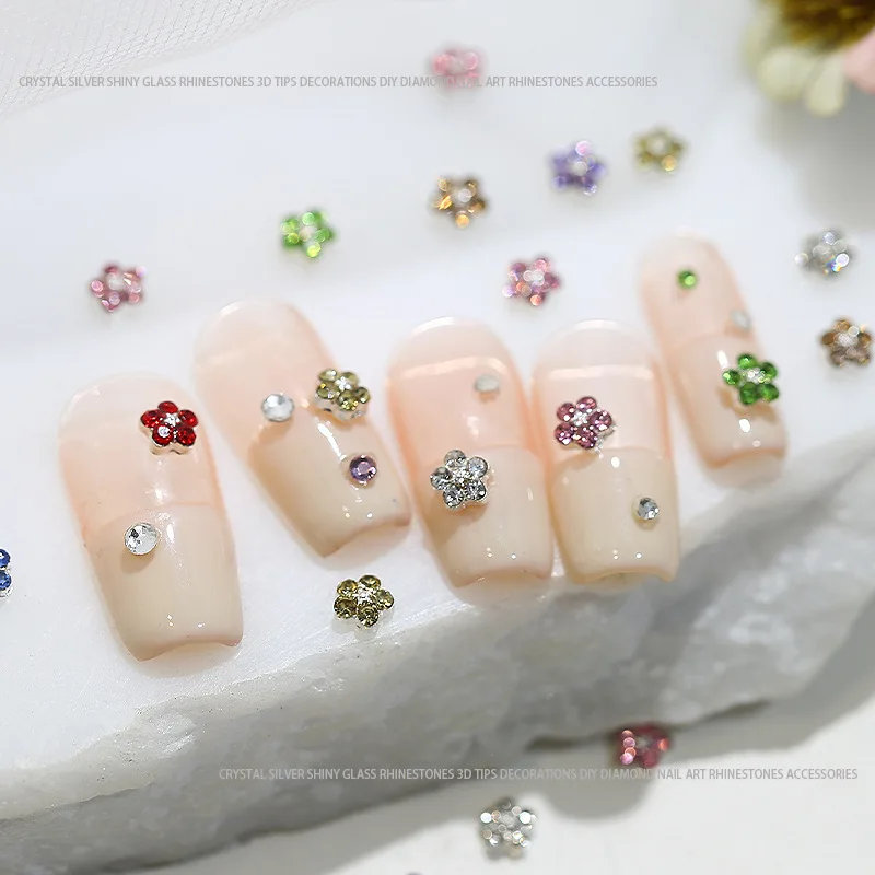 Mini perles scintillantes en diamant, 10 pièces, fleurs à cinq pétales, petits fleurons en alliage pour Nail Art, strass, décorations de manucure, jolis breloques
