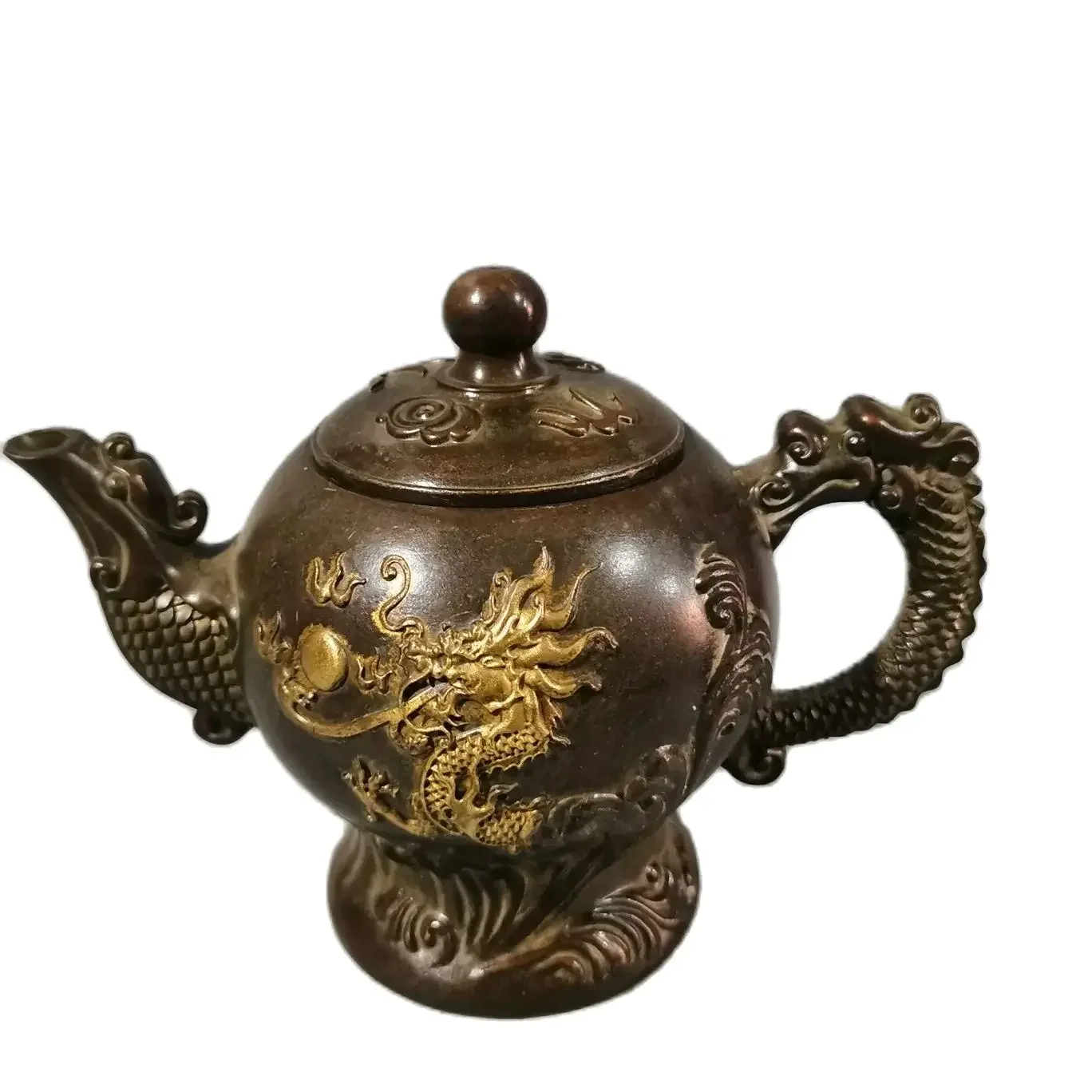 

Embossed Dragon Playing Beads, Purple Copper Gilded Tea Pot, Home Decoration Ornaments