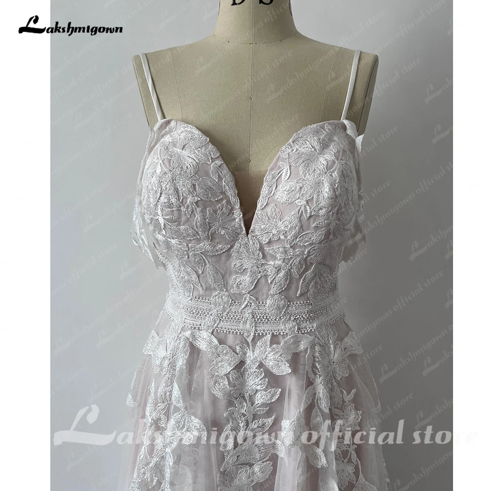 Lakshmigown-Vestidos de casamento feminino Blush Pink Beach, cintas de espaguete, vestidos de noiva clássicos Boho, robe simples