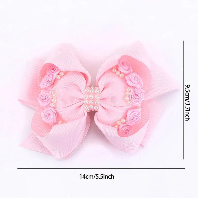 New Korean Pearl Bow Hair Clips For Kids  Boutique Pink Flower Hairpins Headwear Sweet Barrettes Children Hair Styling Tools